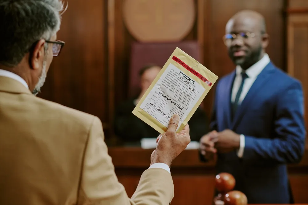 Attorney presents evidence during trial