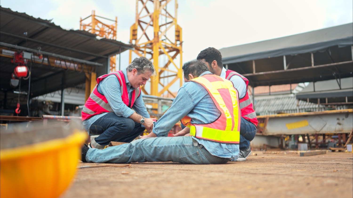 Injured construction worker on the floor, construction accident investigation