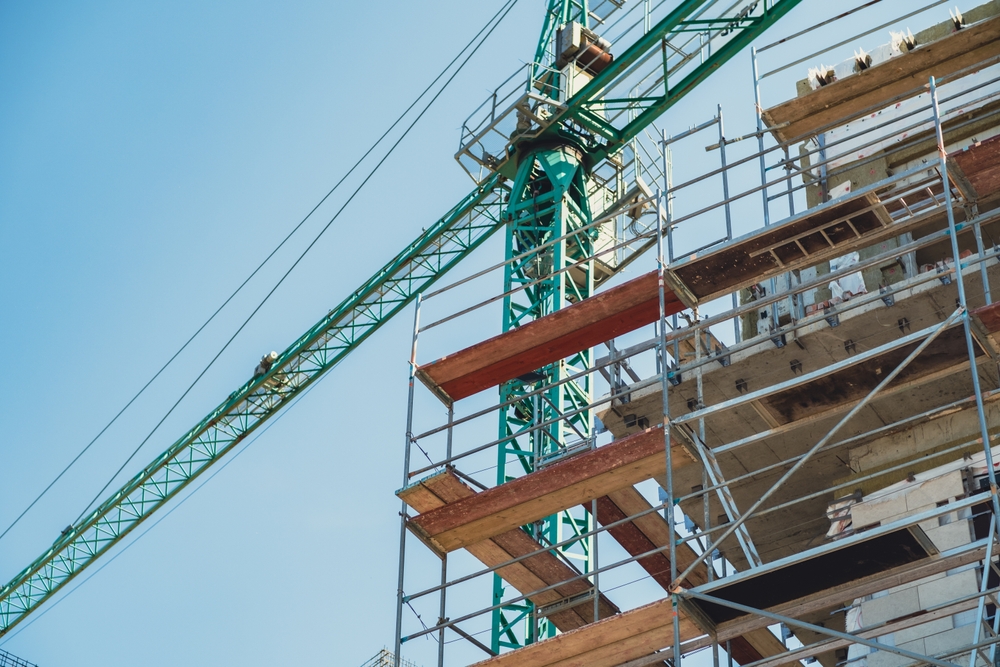 Fixed pipe scaffold in construction site.