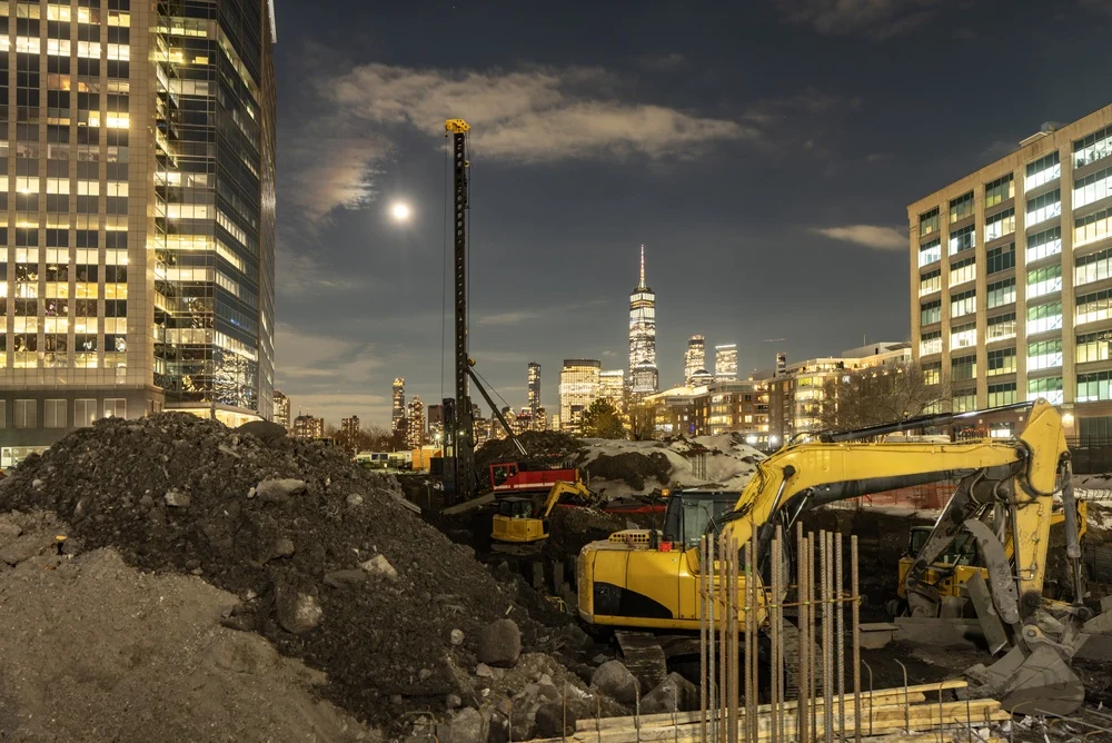 Excavator at demolition site in New York City