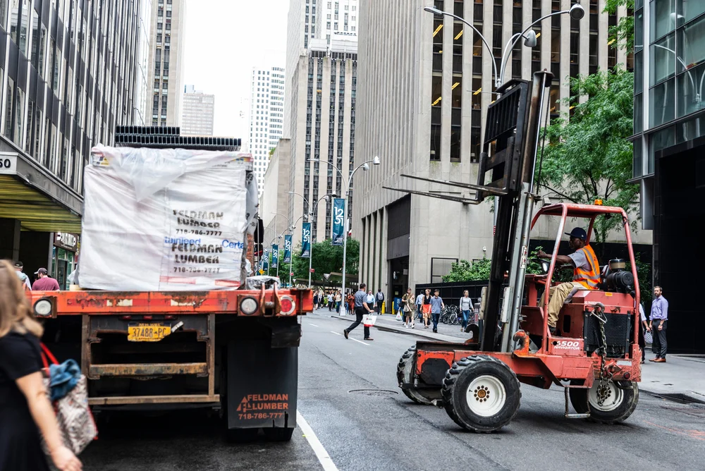 Forklift in New York City, construction accident concept